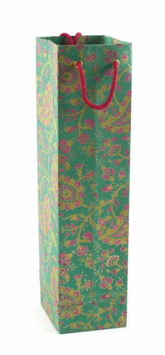 Wein Geschenktasche grün mit Blumenmotiv