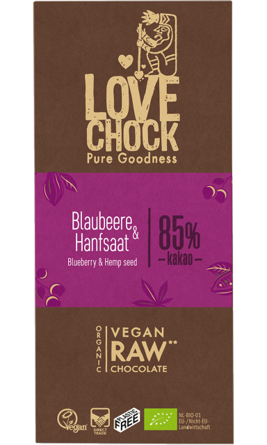 Lovechock Blaubeere Hanfsaat Tafelschokolade
