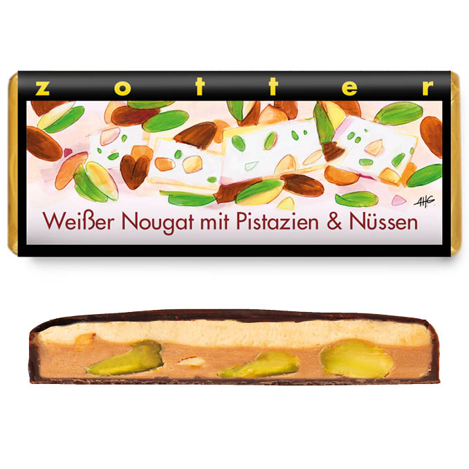 Zotter weißer Nougat mit Pistazien & Nüssen