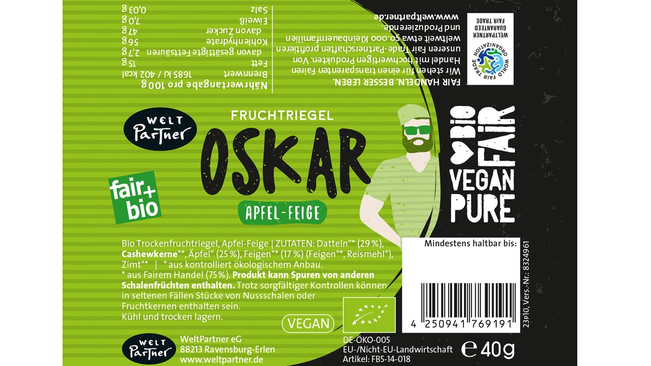 Weltpartner Fruchtriegel Oskar Apfel Feige