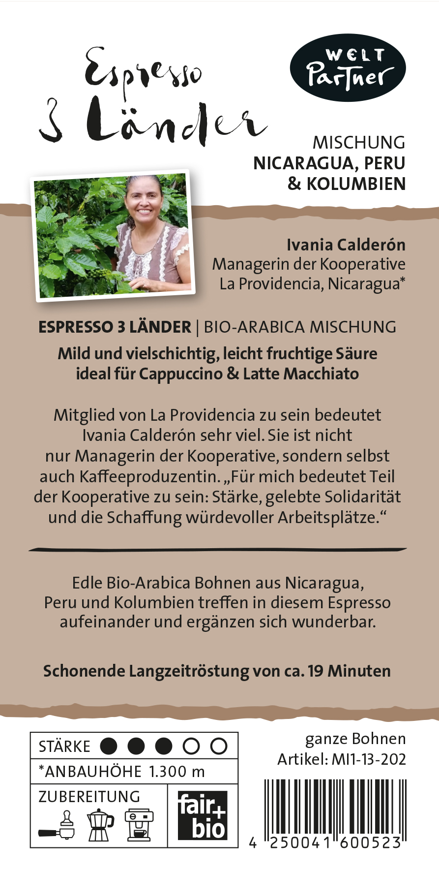 Weltpartner 3 Länder Espresso ganze Bohne