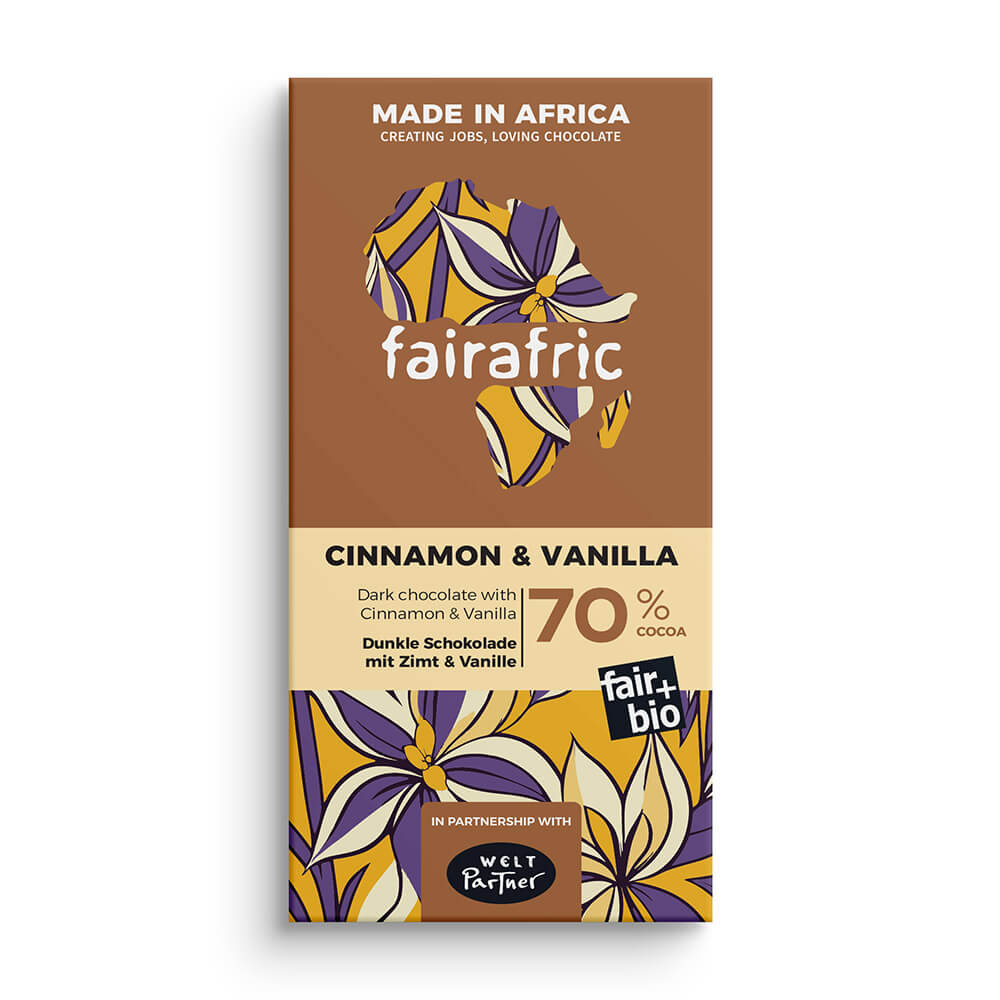 Fairafric Zartbitterschokolade 70% mit Zimt & Vanille