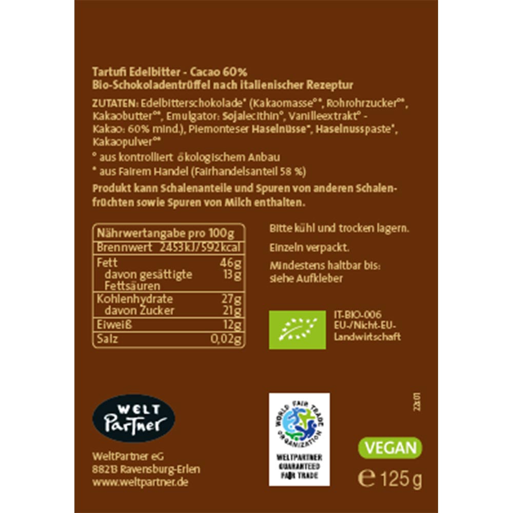 Weltpartner Tartufi Edelbitter Cacao 60%