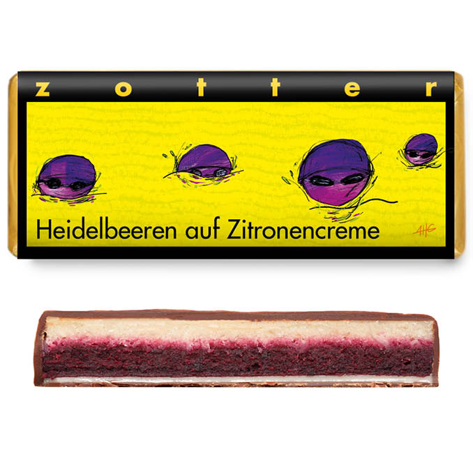 Zotter Schokolade Heidelbeeren auf Zitronencreme