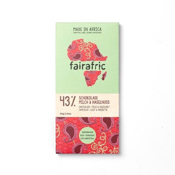 fairafric bio schokolade milch haselnuss verpackt