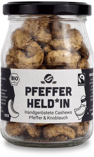 cashew knoblauch pfeffer bio fairtrade glas