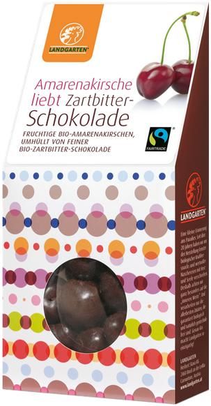 Fairtrade Schokolade Landgarten Amarenakirsche Zartbitterschokolade