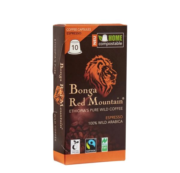 Kaffa Espresso Kapseln Bonga Red Mountain kompostierbar